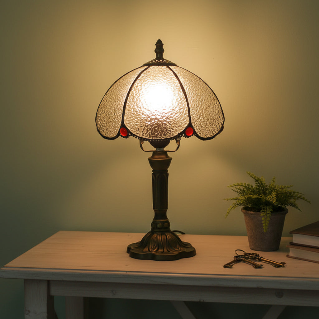 Lampe De Table Style Tiffany Abat-jour En Verre Rouge