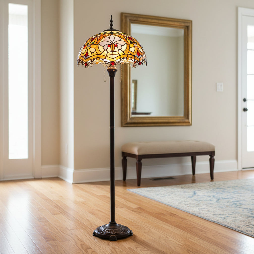 Lampadaire Tiffany Vintage en Verre Teinté Floral