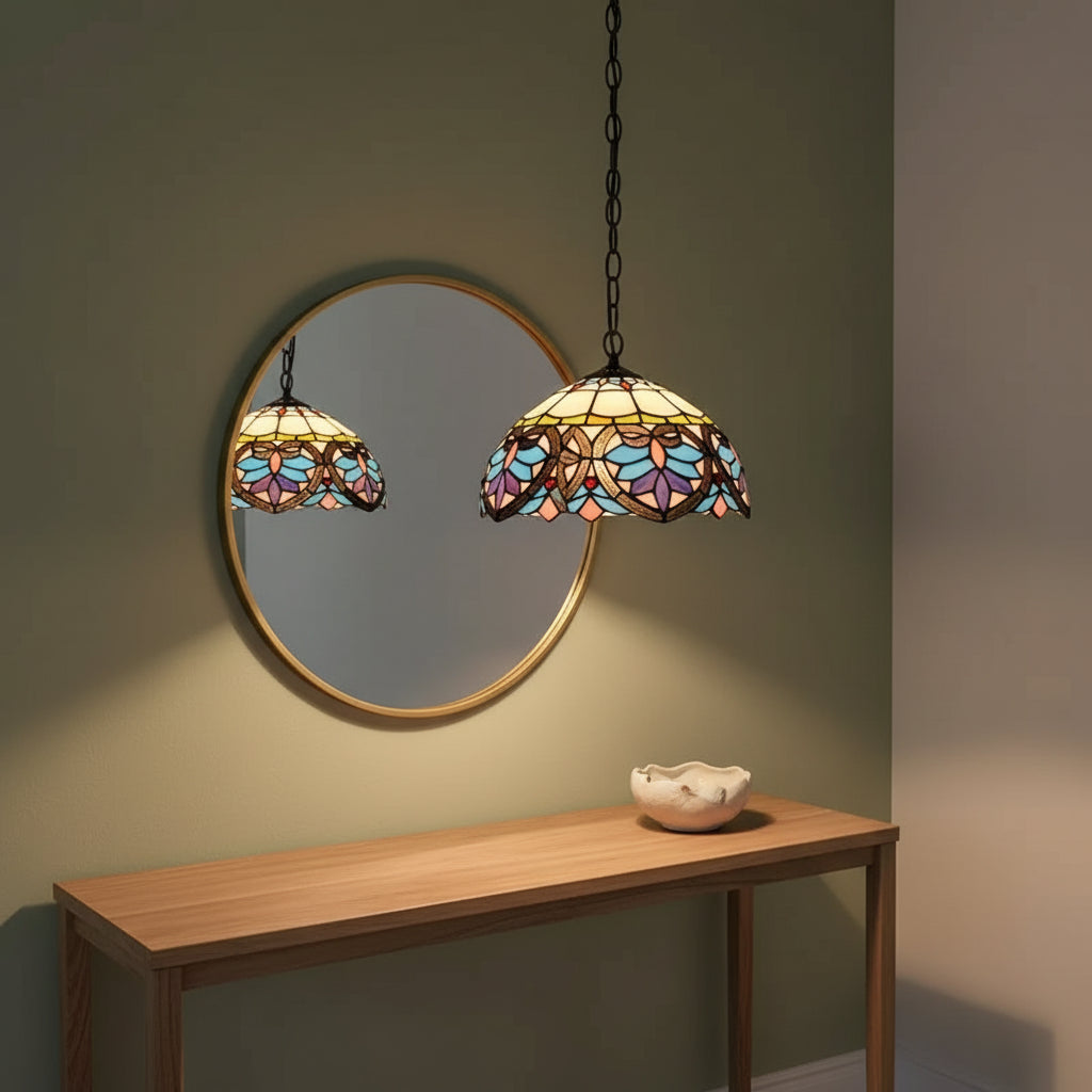 Suspension en Vitrail Tiffany à Motifs Papillons Bleus