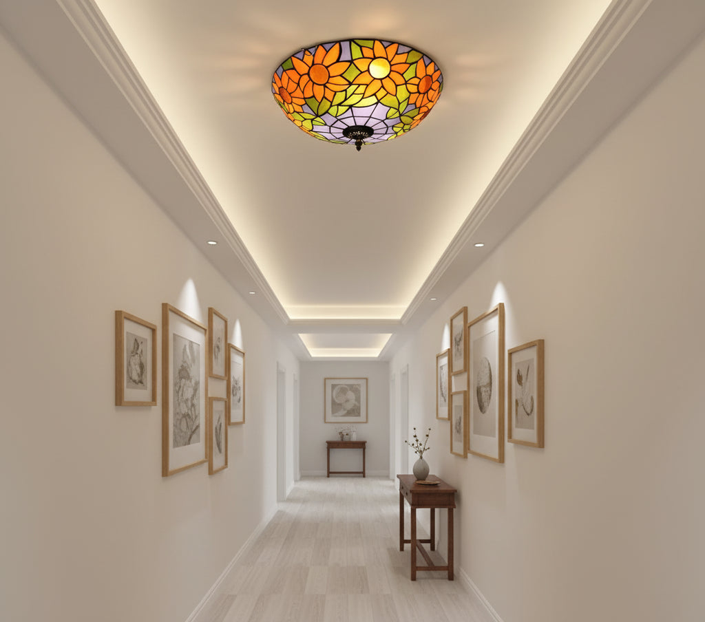 Plafonnier en Vitrail Style Tiffany Tournesols