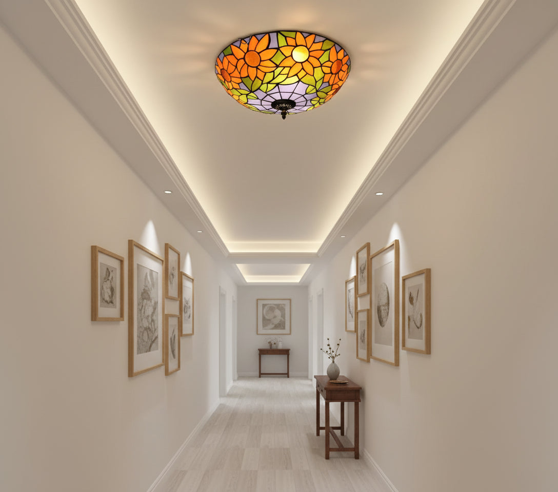 Plafonnier en Vitrail Style Tiffany Tournesols
