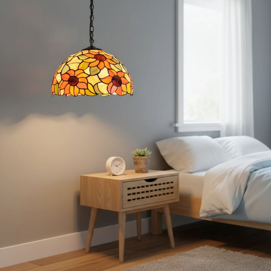 Suspension en Verre Teinté Motif Tournesol Dia 30cm