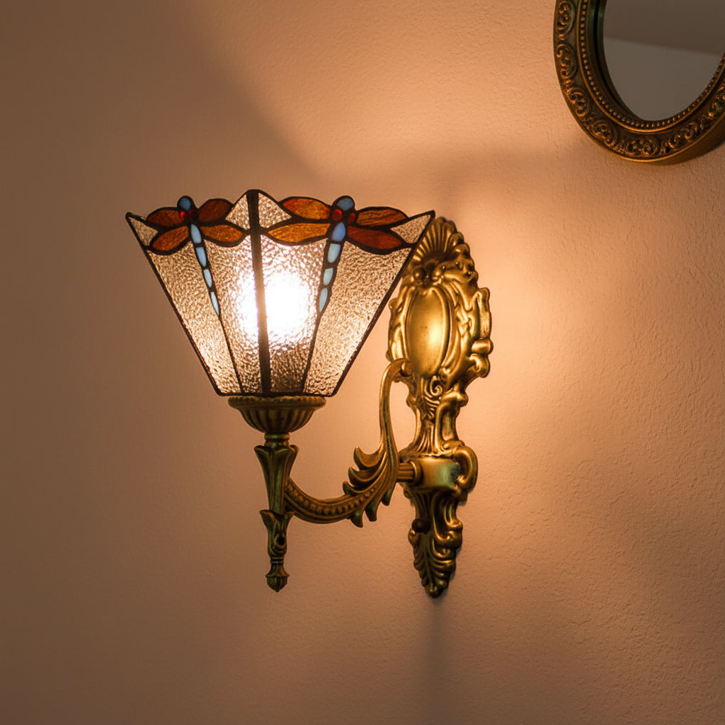 Applique Murale en Verre Teinté Libellules Bronze