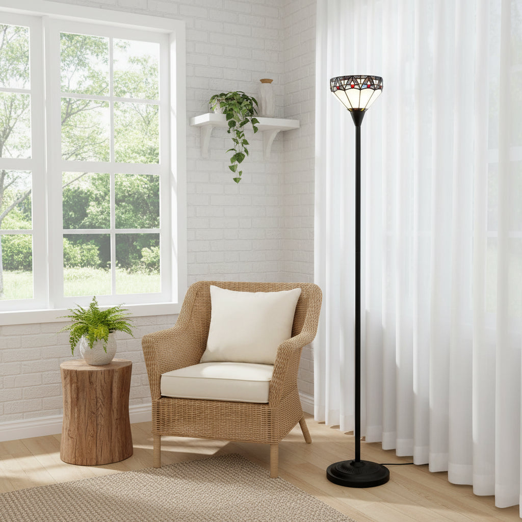 Lampadaire Style Tiffany avec Abat-jour Vitrail Géométrique