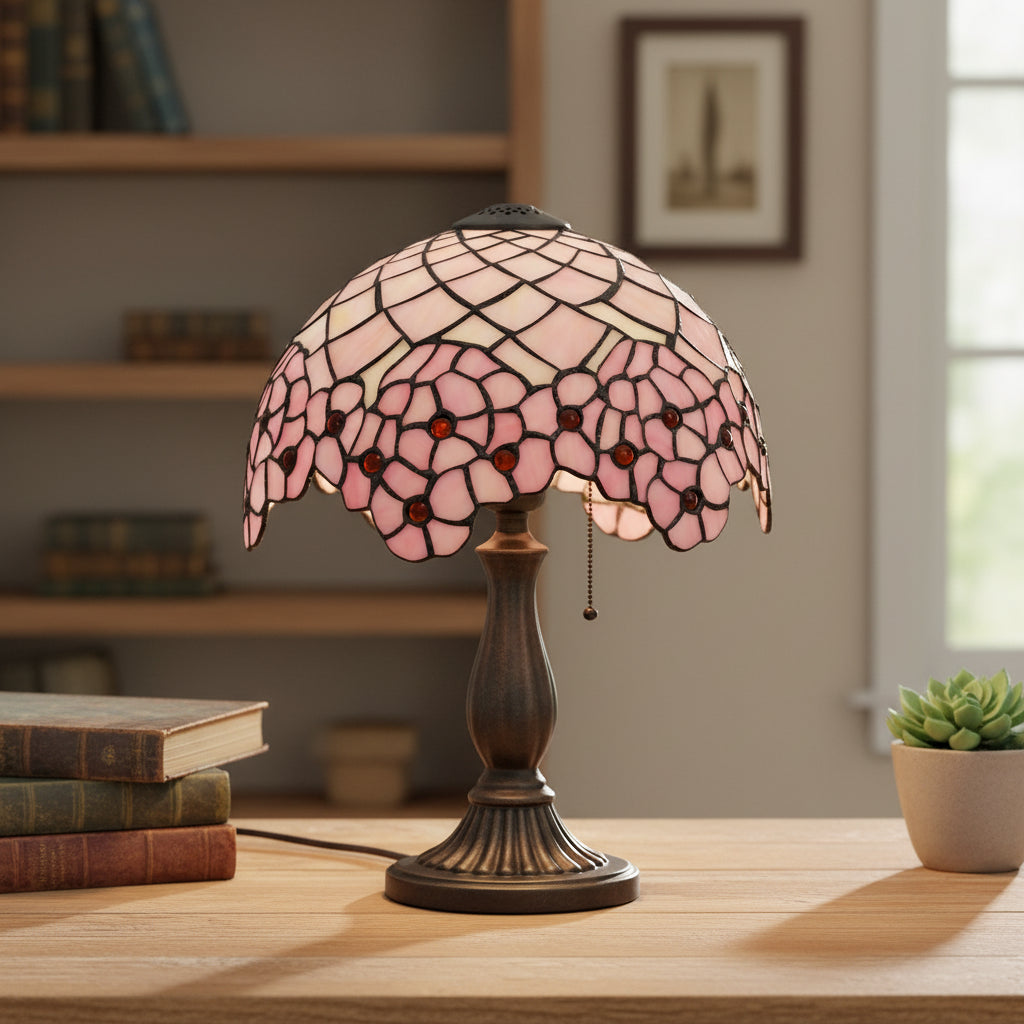 Abat-jour en Vitrail Rose Floral et Géométrique