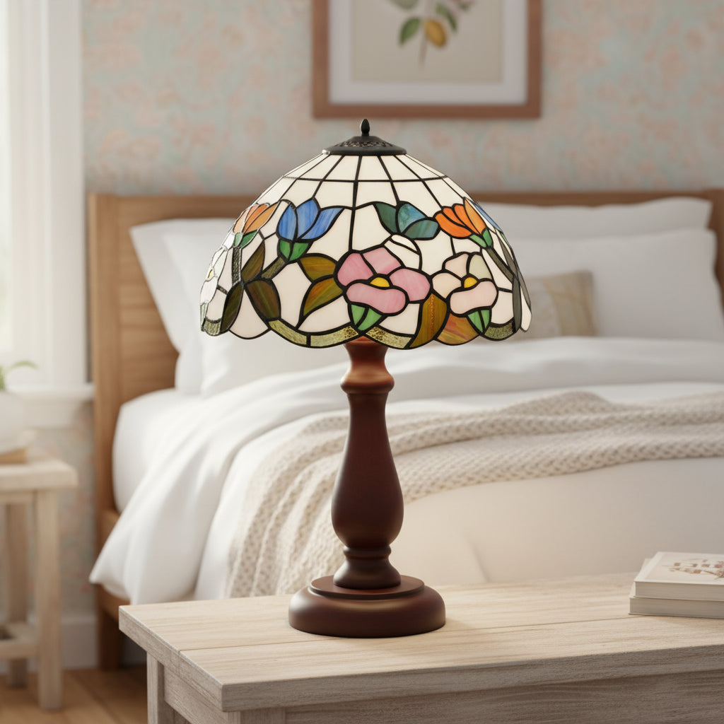 Abat-jour Tiffany en Vitrail Floral Géométrique