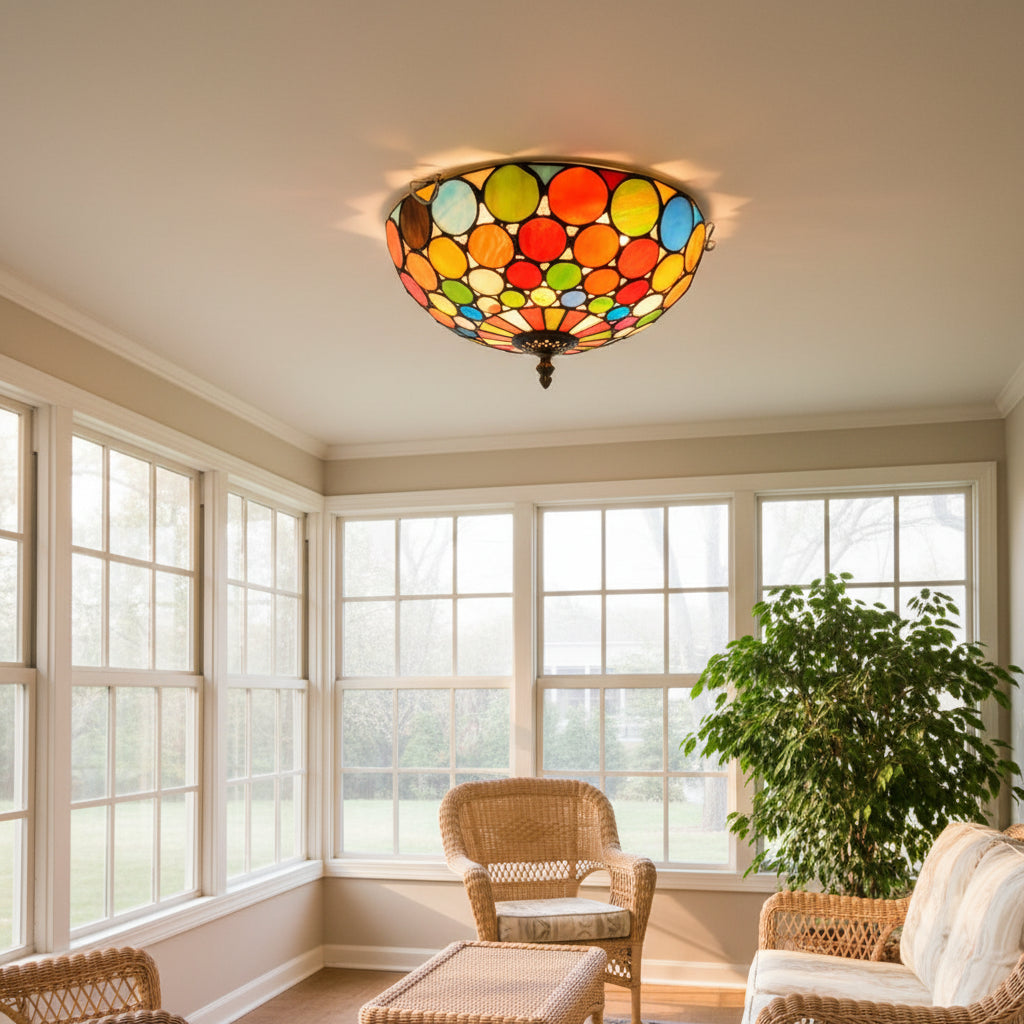 Plafonnier en Vitrail Multicolore Style Tiffany