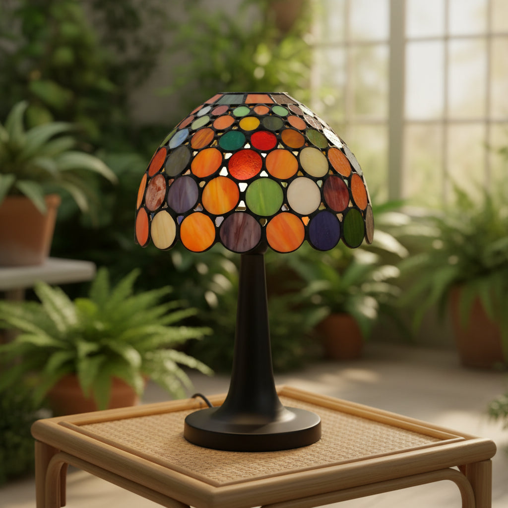 Abat-Jour en Verre Teinté Mosaïque Circulaire Multicolore