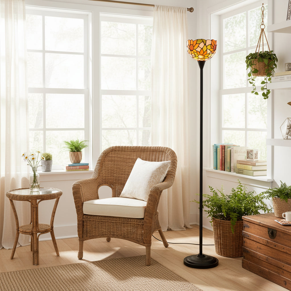Lampadaire Style Tiffany avec Abat-jour Tournesol