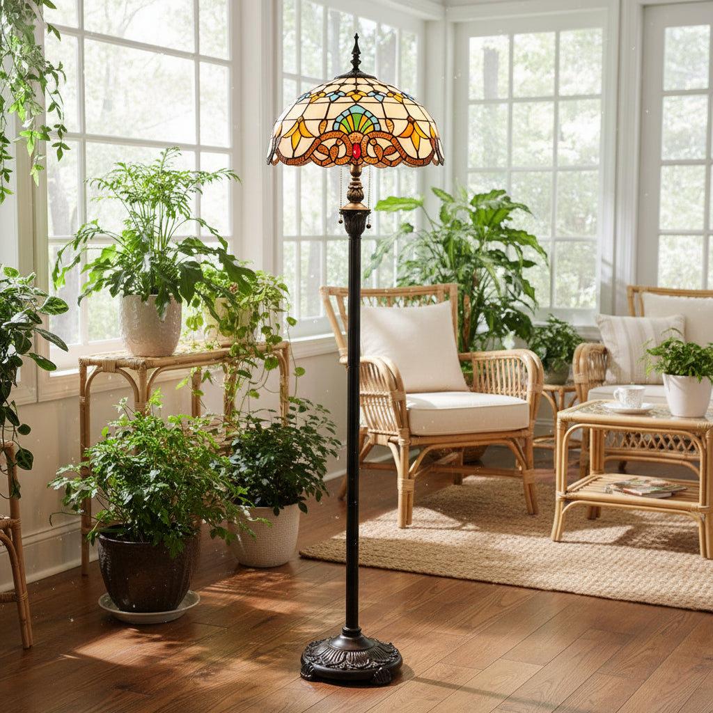 Lampadaire Style Tiffany en Vitrail Multicolore