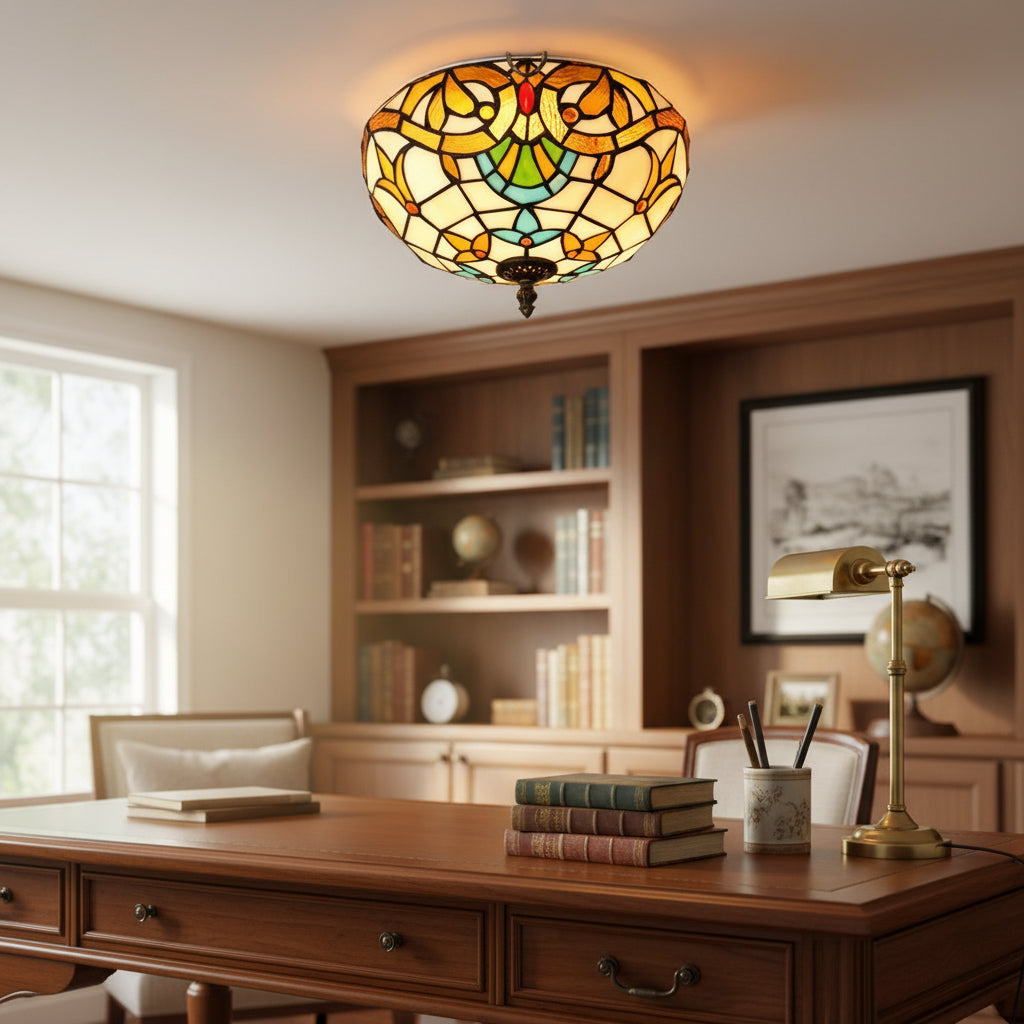 Plafonnier En Vitrail Tiffany Multicolore