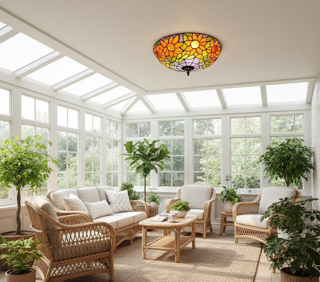 Plafonnier en Vitrail Style Tiffany Tournesols