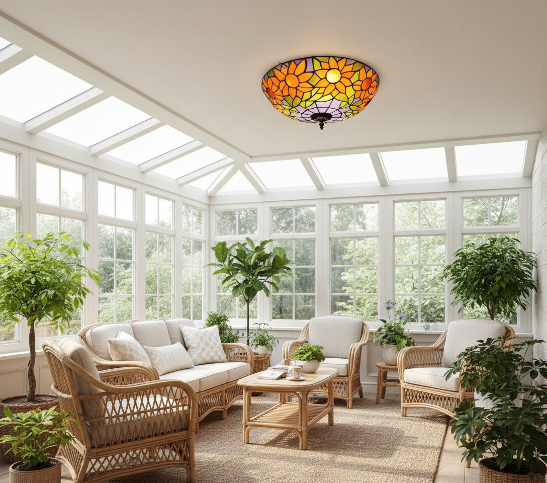 Plafonnier en Vitrail Style Tiffany Tournesols