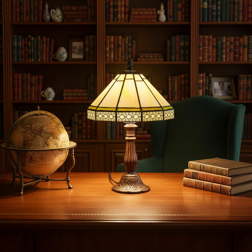 Lampe à Poser Tiffany en Vitrail Jaune et Vert