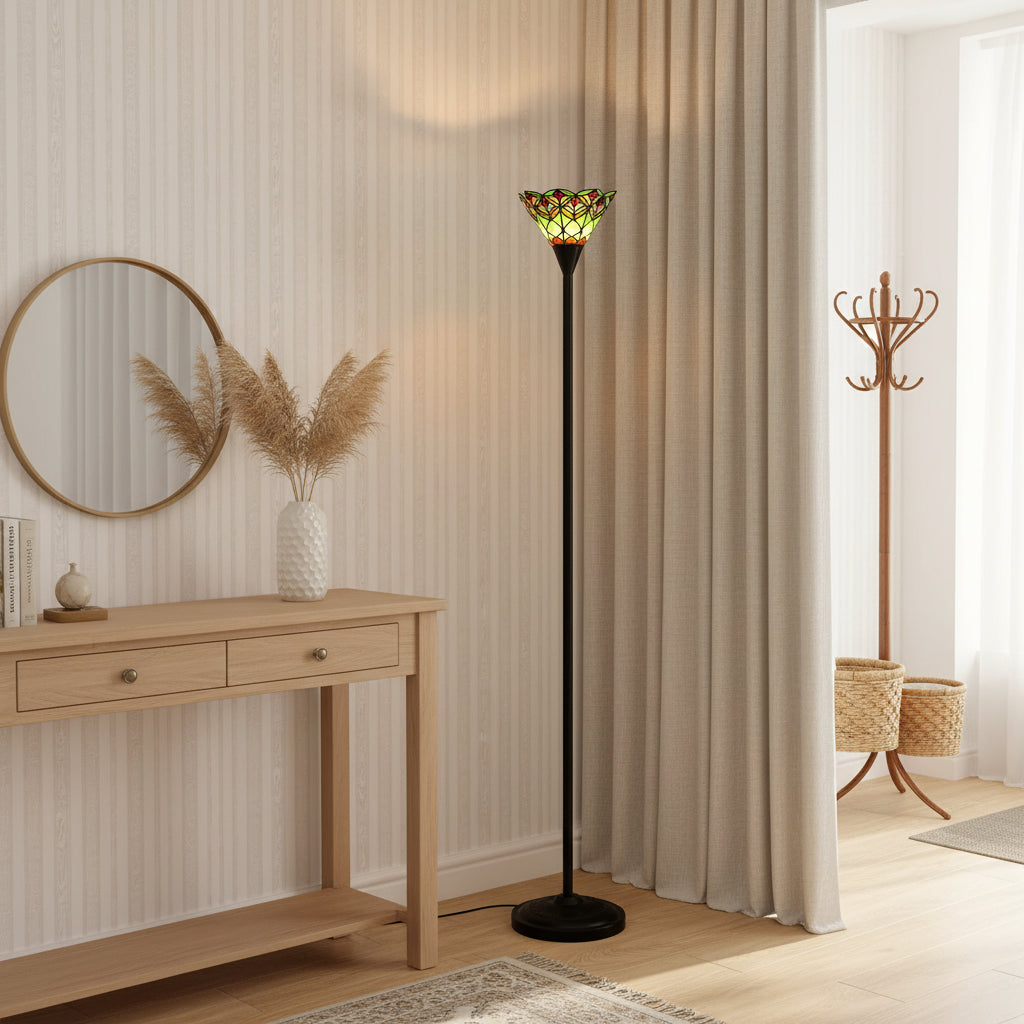 Lampadaire en Vitrail Multicolore Style Tiffany
