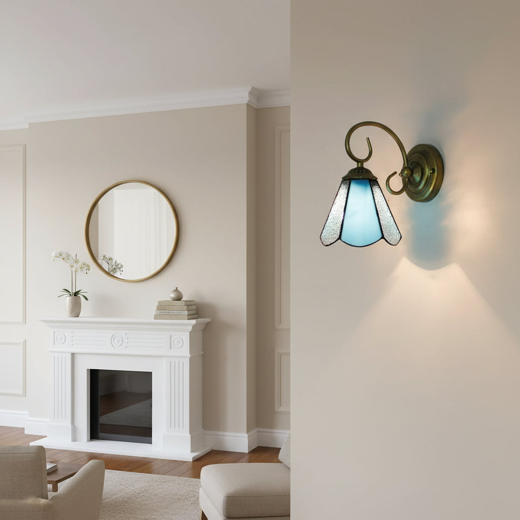 Applique Murale Tiffany en Verre Bleu et Bronze