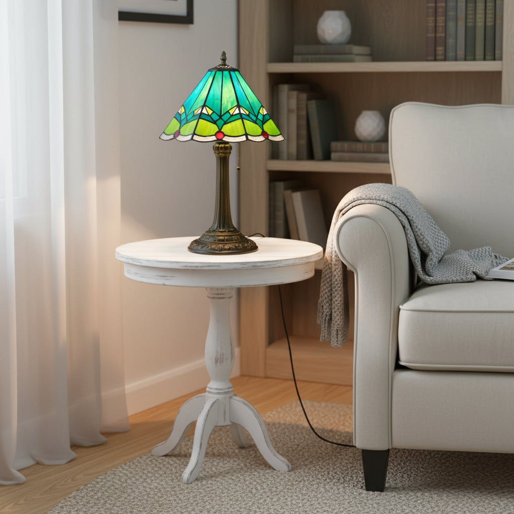 Lampe de Table en Vitrail Style Tiffany Vert Géométrique