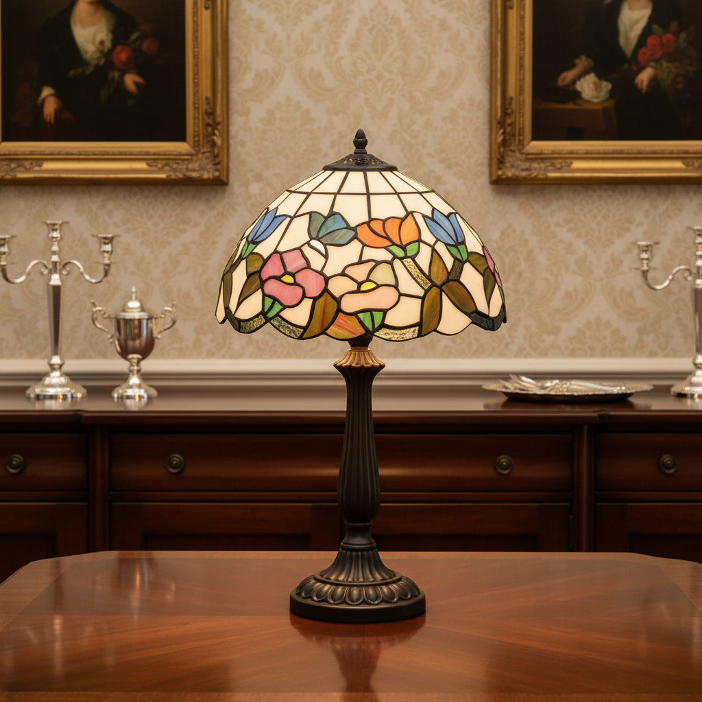 Abat-jour Tiffany en Vitrail Floral Géométrique