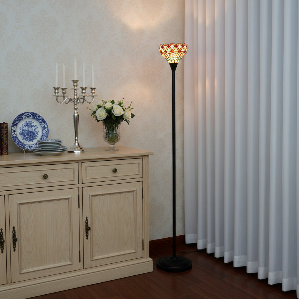 Lampadaire Tiffany en Verre Teinté Multicolore