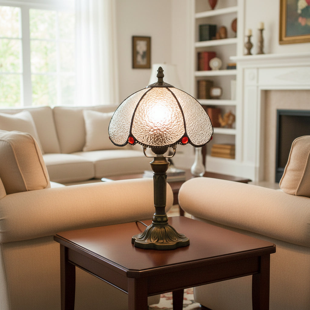 Lampe De Table Style Tiffany Abat-jour En Verre Rouge